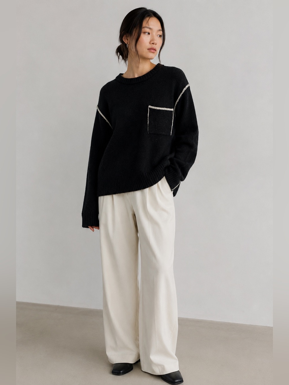 OAK + FORT Black Contrast Stitch Sweater – Size XS